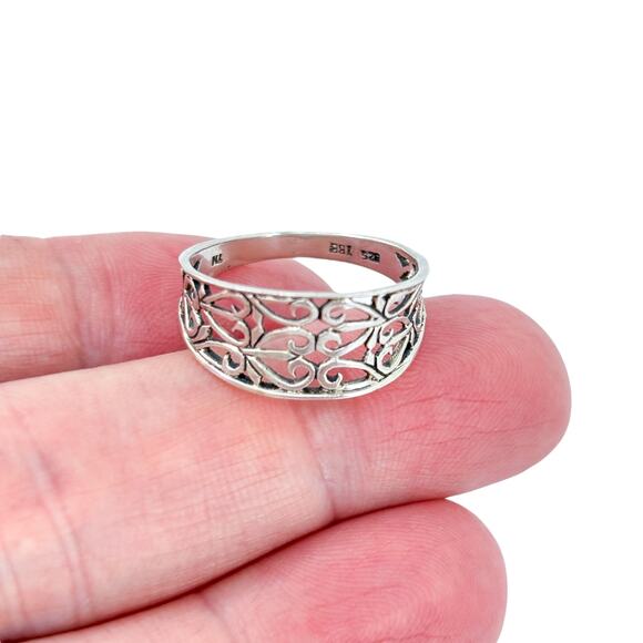 Vintage Thailand IBB Sterling Silver 925 Ornate Openwork Lattice Ring Size 10 - Picture 1 of 11